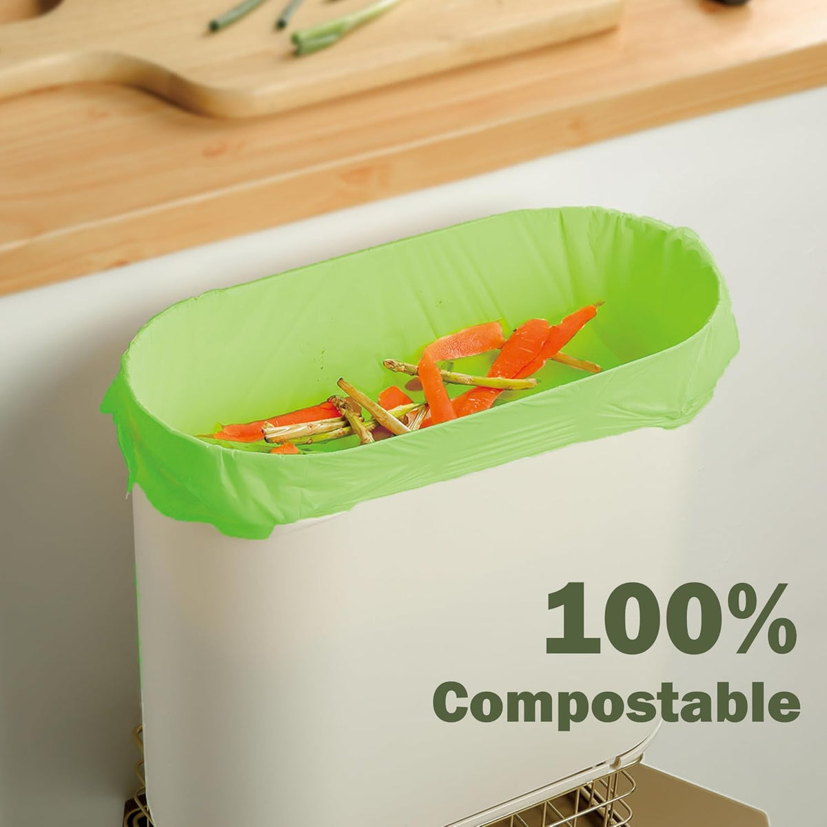 Compostable Trash Bags, 2.6 Gallon, 100 Count, 100% Compost Waste Bags for Kitchen Bathroom Office