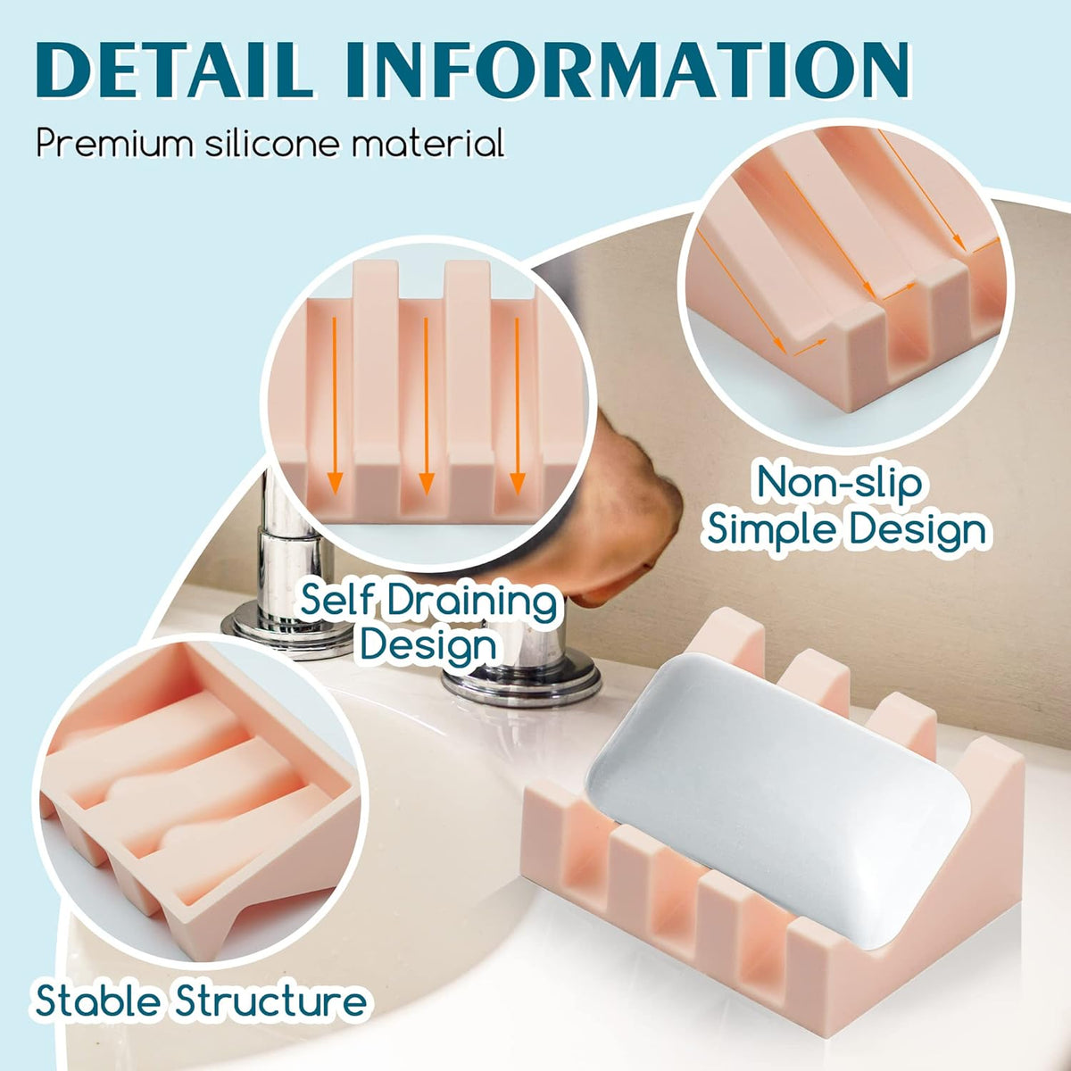 Silicone Soap Dish for Bar Soap Holder for Shower Bathroom Self Draining Waterfall Drying Tray Keep