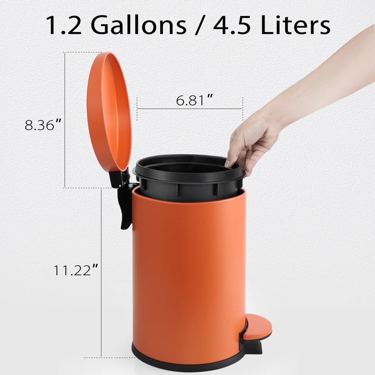 TIPGO Small Trash Can with Lid Soft Close, 4.5 Liters / 1.2 Gallon Bathroom Garbage Can, Mini Step