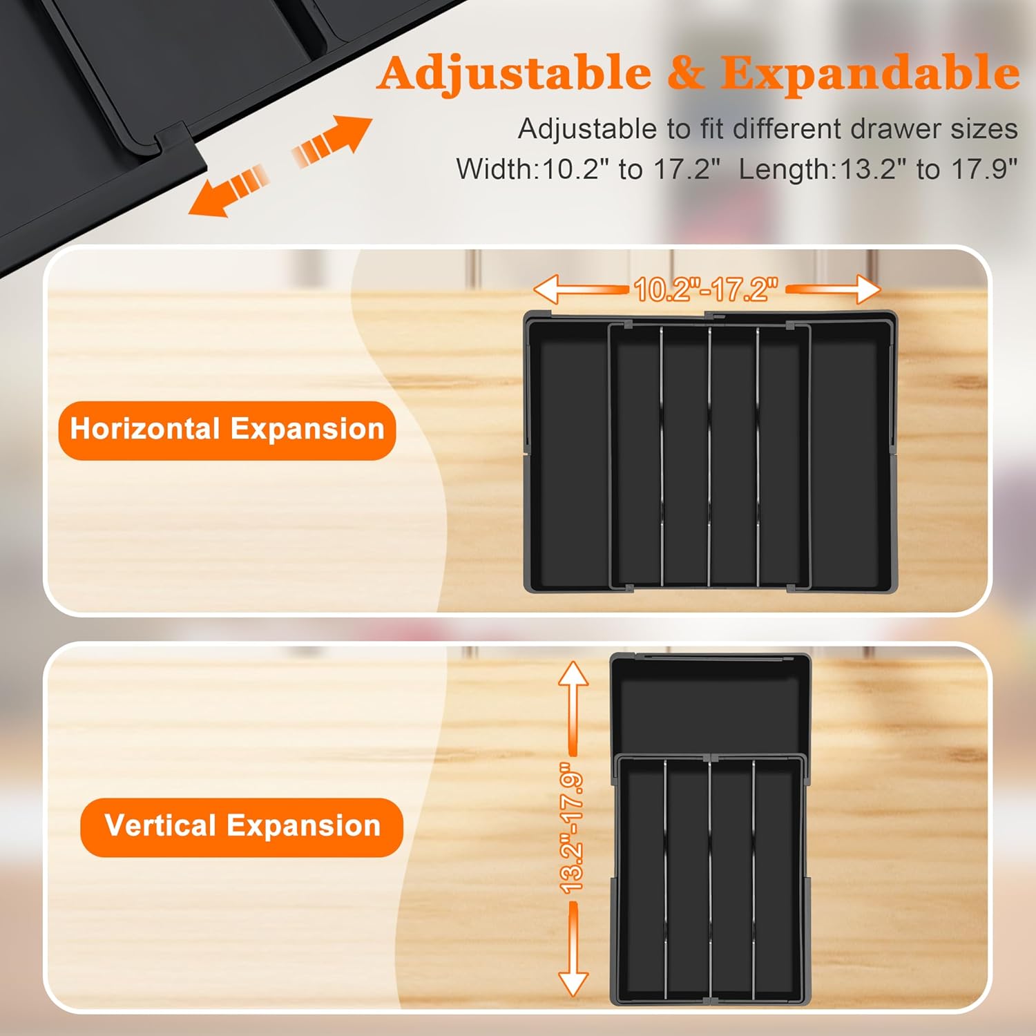 Expandable Large Silverware Organizer - BPA-Free Food-Safe Utensil Drawer Organizer Adjustable