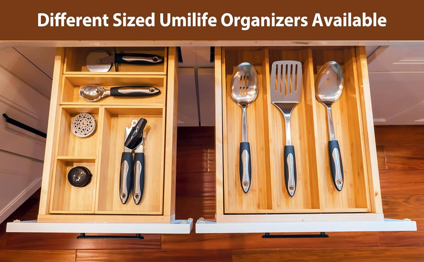 Umilife Drawer Organizer Storage Boxes, 2.5" High Bamboo Drawer Dividers, 3 Rearrangeable Bins for