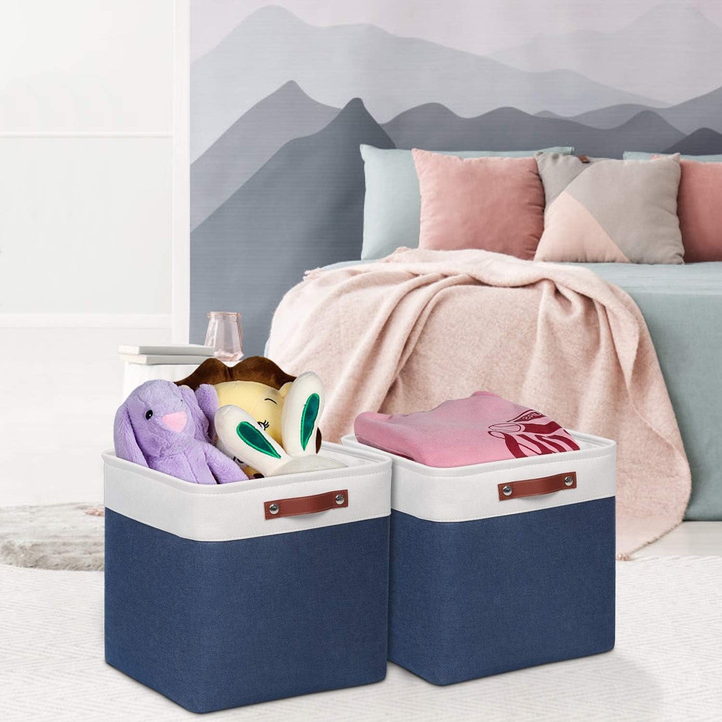 Univivi 13 inch Storage Baskets with Hard Bottom 4 Pack 13 x 13 x13 Cube Storage Bins Foldable