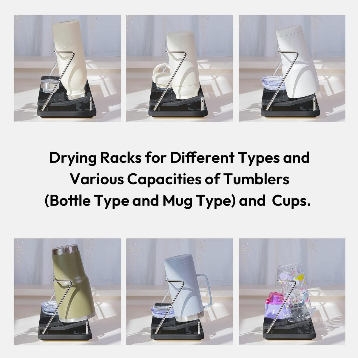 carrotez Bottle Drying Rack, Tumbler Rack with Drain Tray - Narrow and Wide Openings with Various