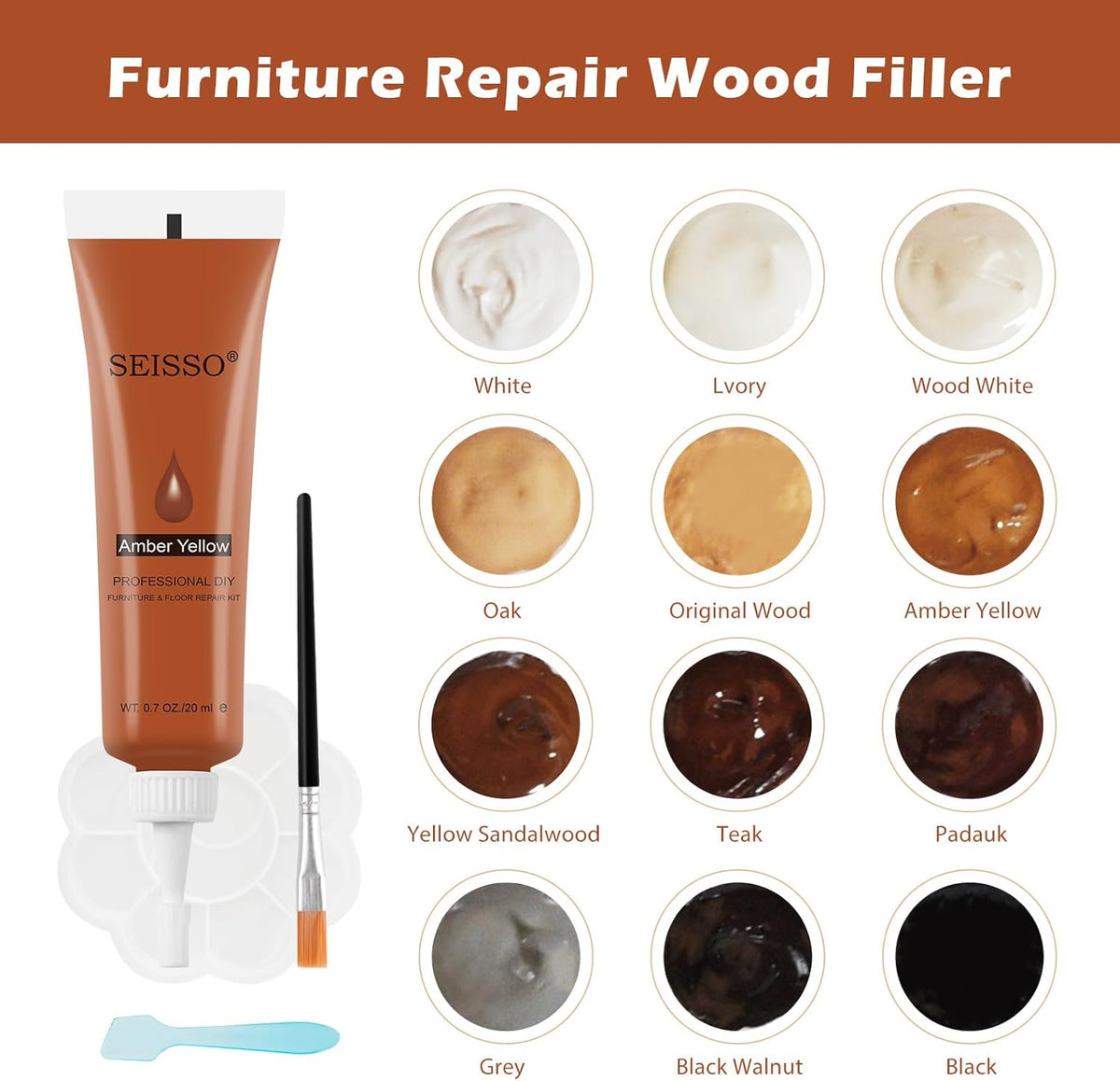 SEISSO Furniture Repair Kit, 12 Colors Wood Touch up Paint, Wood Stain, Wood Filles, Wood Paint