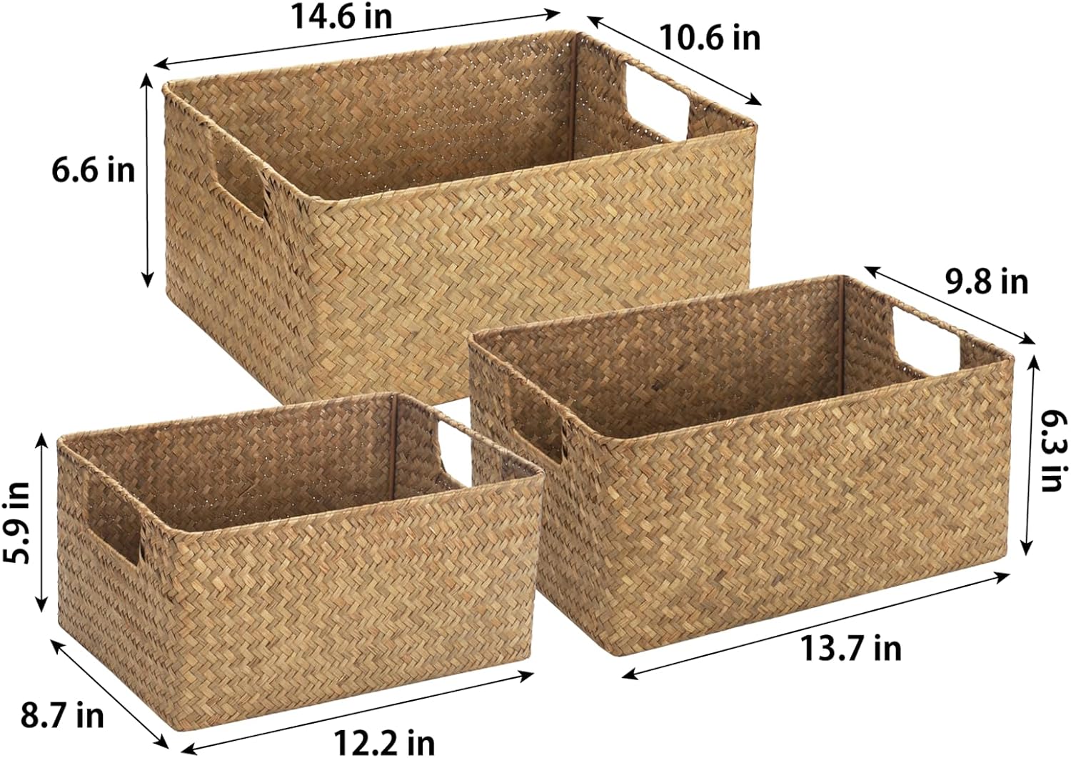 YANGQIHOME Wicker Baskets, [Set of 3] Woven Baskets for Storage, Seagrass Storage Baskets for