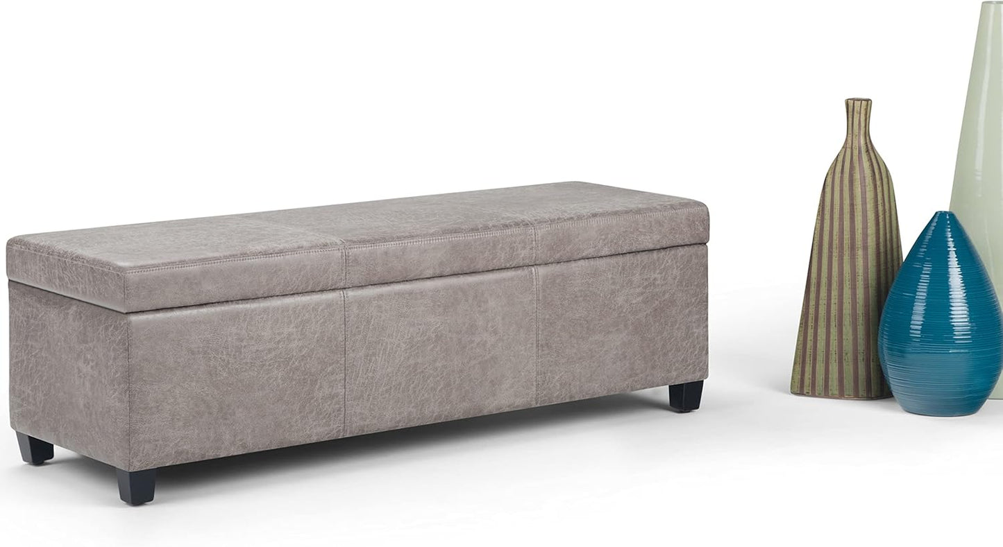 SIMPLIHOME Avalon 48 inch Wide Contemporary Rectangle Storage Ottoman Bench in Distressed Grey