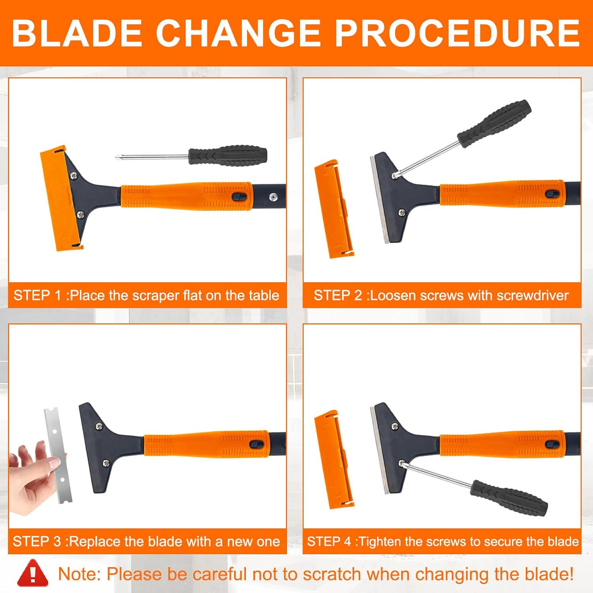 KeFanta Razor Blade Floor Scraper, 4" Wide Heavy Duty Scraper Tool with 45.7" Long Handle, 10PCS