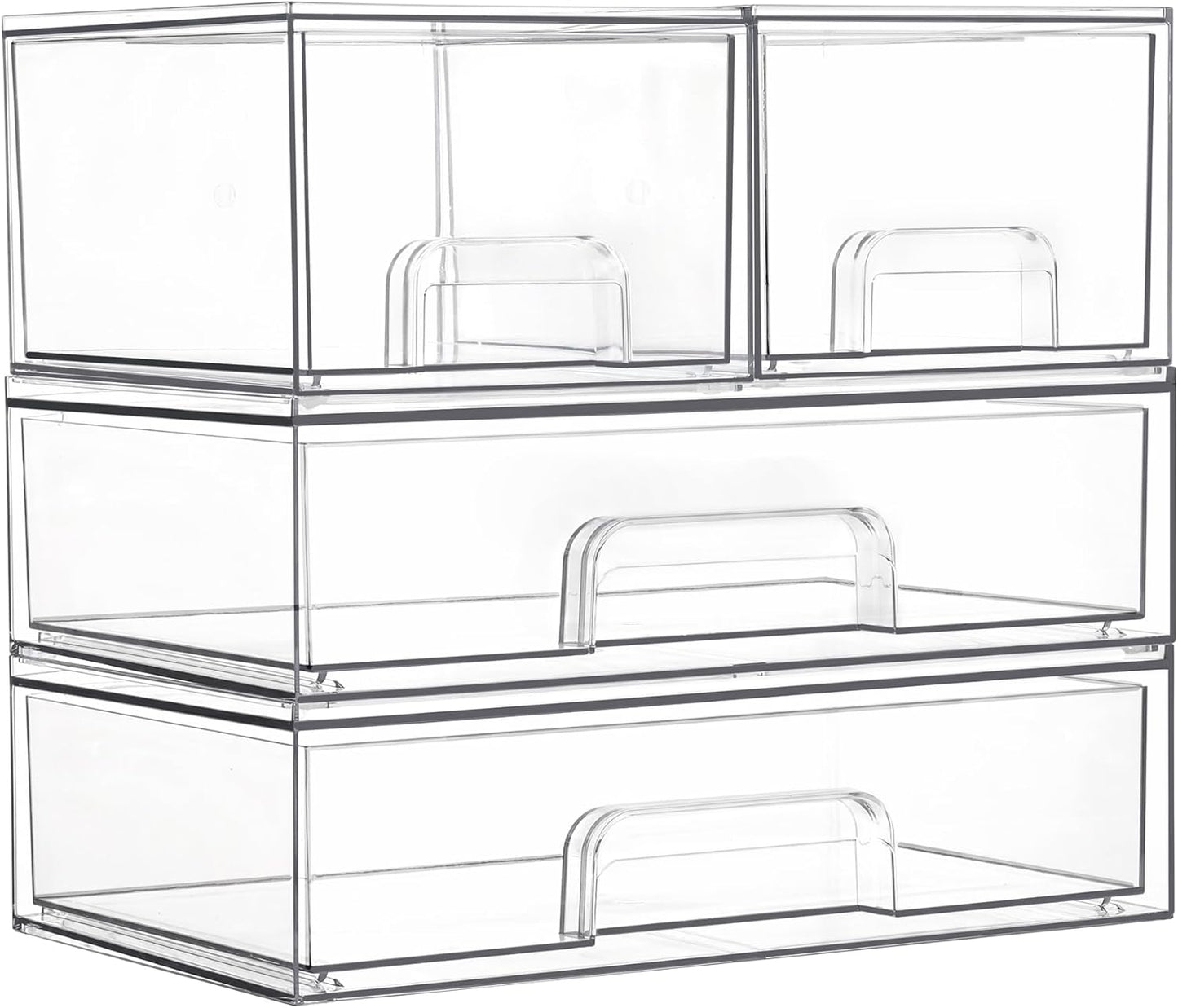 Vtopmart Stackable Storage Drawers Set of 4, Clear Plastic Organizer Bins for Bathroom