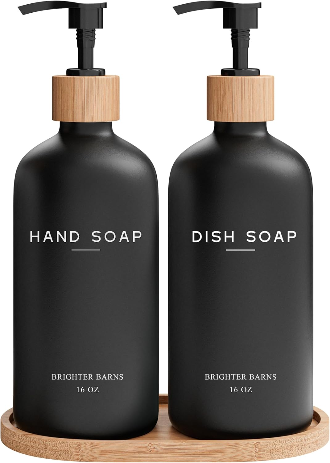 Black Glass Hand and Dish Soap Dispenser Set by Brighter Barns - Kitchen Soap Dispenser Set with