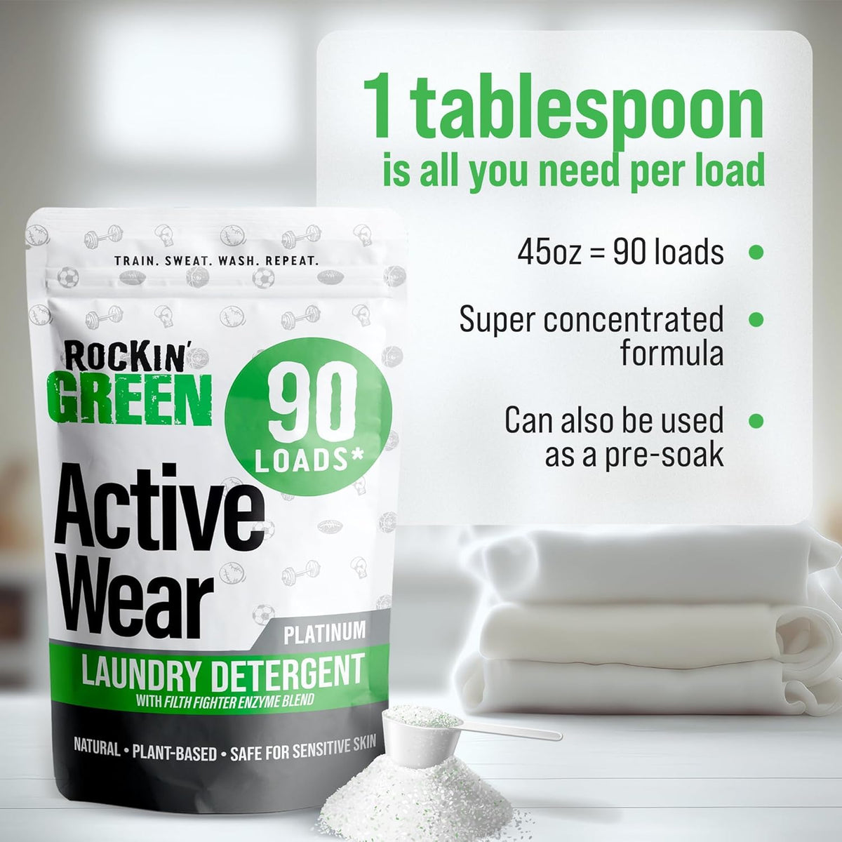 Rockin' Green Laundry Detergent, Plant based, All Natural Laundry Detergent Powder, Vegan and