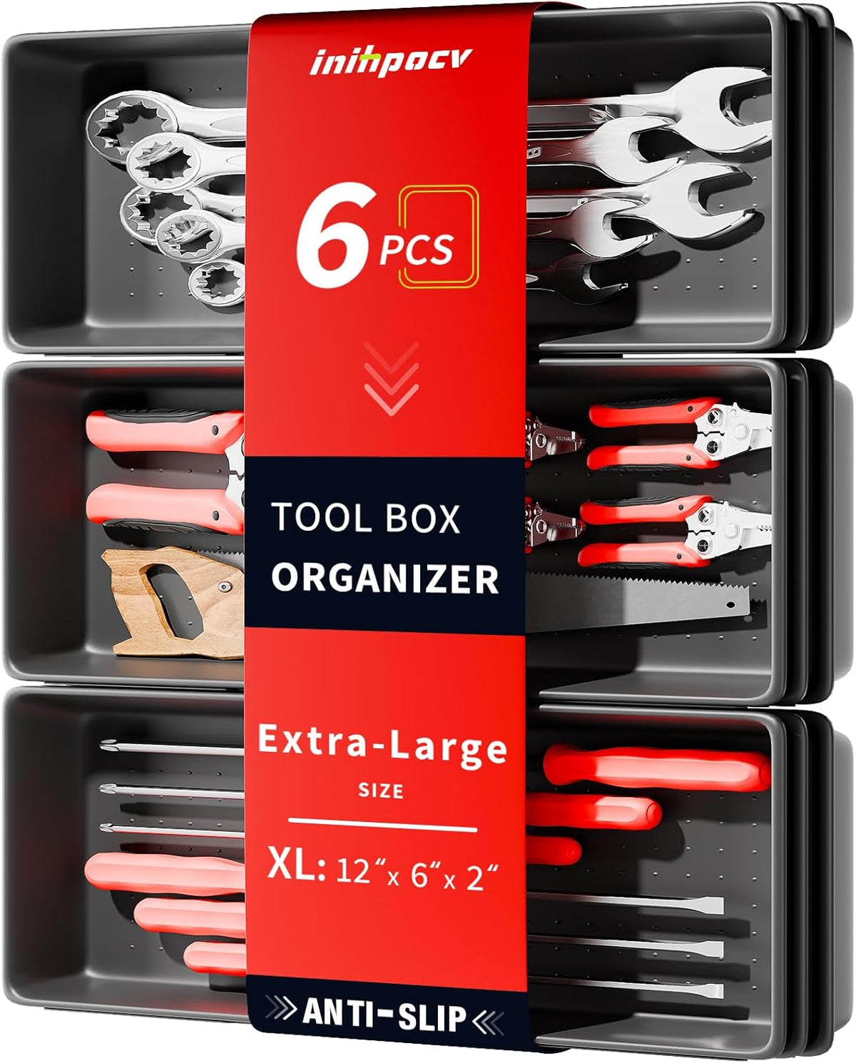 【6 PCS Extra-Large】 Tool Box Drawer Organizer Trays with Non-slip Pads, Heavy-Duty Tool Chest