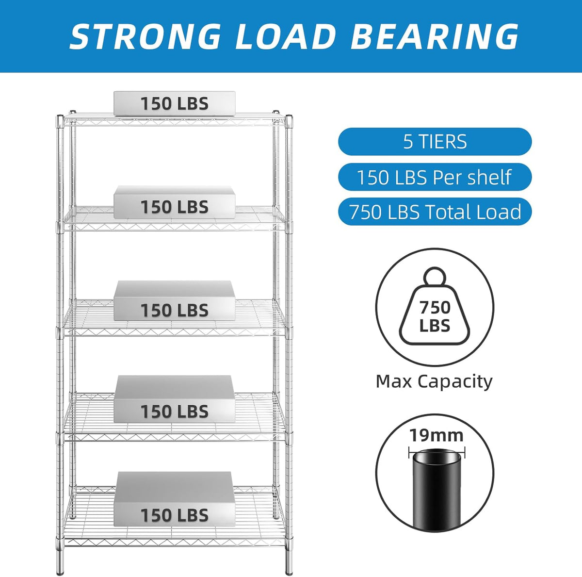 5-Shelf Adjustable Metal Shelf Wire Shelving Unit Storage Rack Display Shelf for