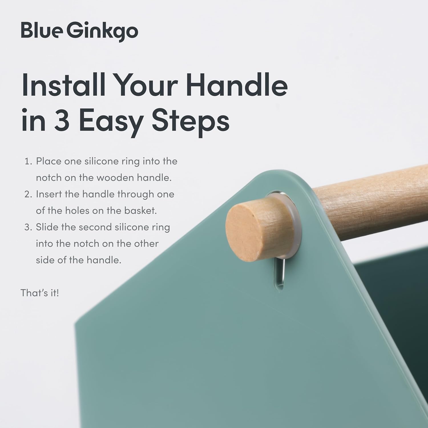 BLUE GINKGO Large Storage Basket – Plastic Caddy with Wooden Handle for Bathroom, Pantry, or