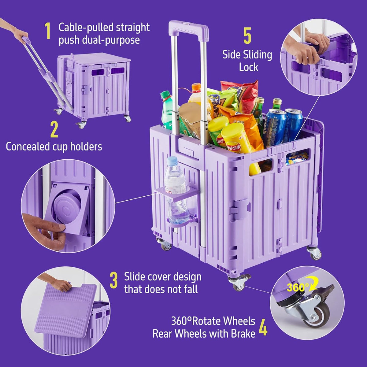 Folding Utility Cart Portable Rolling Crate Handcart Shopping Trolley Collapsible Tool Box, with