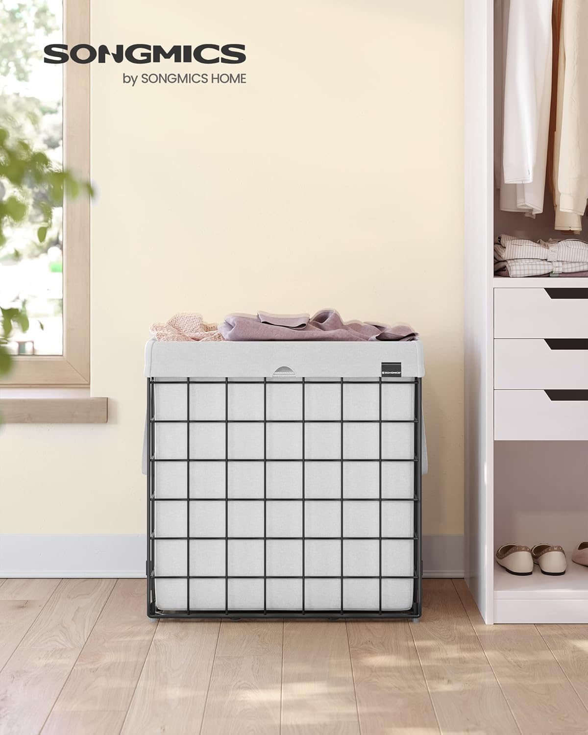 SONGMICS Laundry Hamper, 29 Gal. (110L) Laundry Basket, Collapsible Clothes Hamper, Removable and
