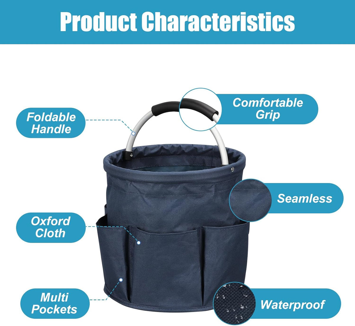 Qivine 17L Cleaning Caddy with Handle, Cleaning Supply Caddy Foldable Tool Bag Cleaning Products