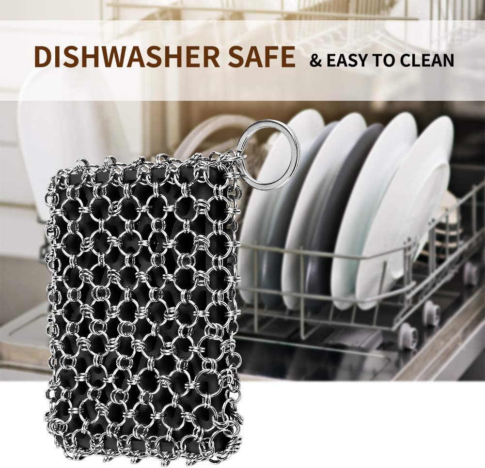 Herda 316L Cast Iron Scrubber Cleaner, Large Chainmail Scrubber for Cast Iron Pan - Chain Mail