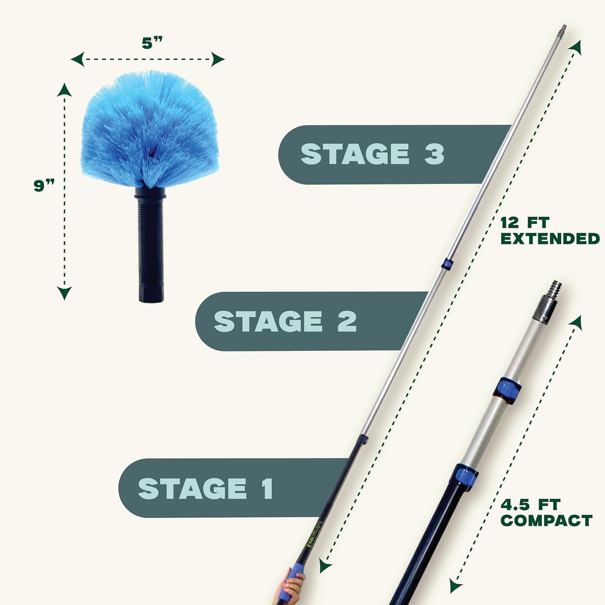 EVERSPROUT 5-to-12ft Telescoping Durable Duster with Extension Pole – Lightweight 3 Stage Cobweb
