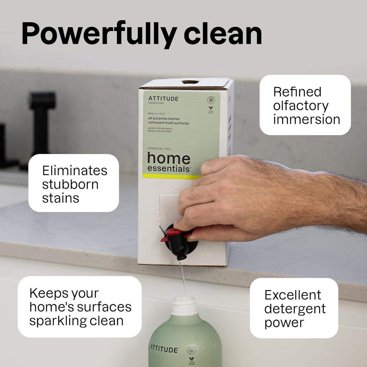 ATTITUDE All-Purpose Cleaner Spray, Natural Origin Ingredients, EWG Verified, Ammonia-Free, Removes