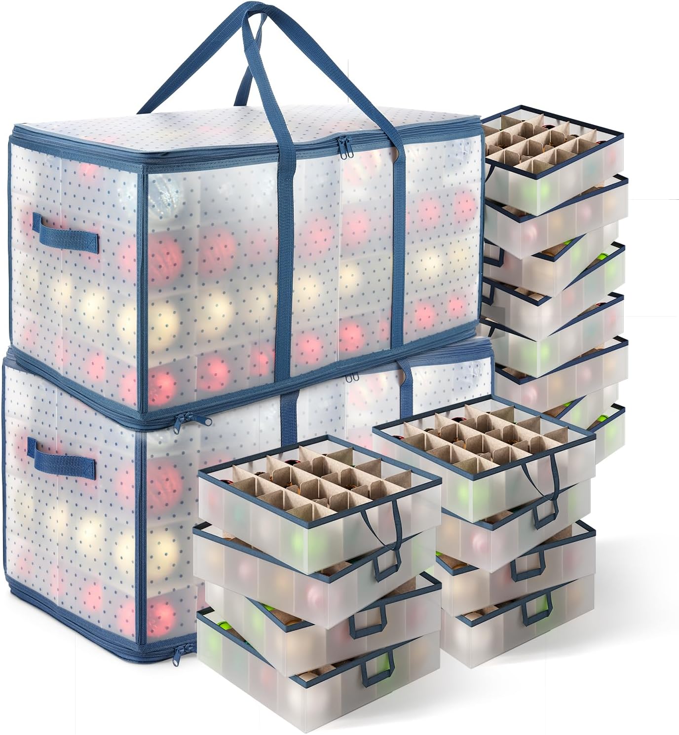 Hearth & Harbor Large Christmas Ornament Storage Box With Adjustable Dividers - Plastic Ornament