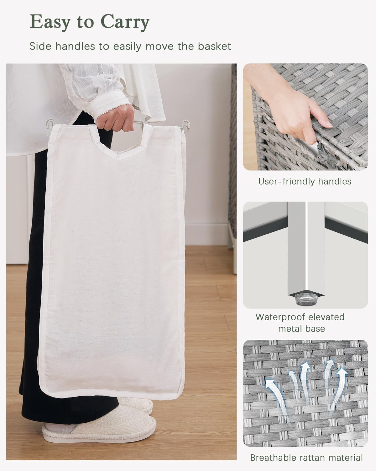 Laundry Hamper with Lid 132 L, (35 Gallons) Clothes Hamper with Lid, Handwoven Rattan Laundry