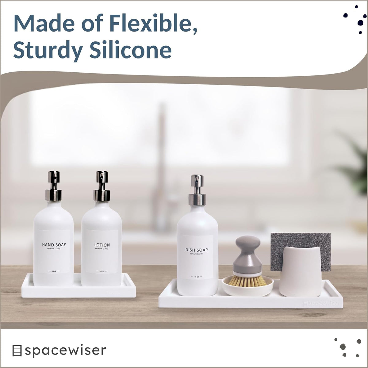 Countertop and Vanity Tray - 2 PC (11” and 7”) Shatterproof Silicone Kitchen and Bathroom Trays for