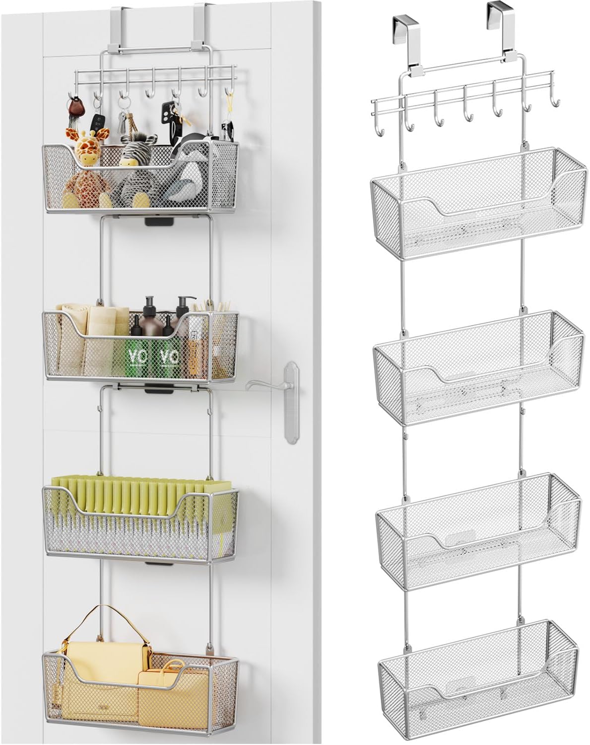 HapiRm Over The Door Organizer - Hanging Door Organizer with 4 Metal Large Capacity Baskets and