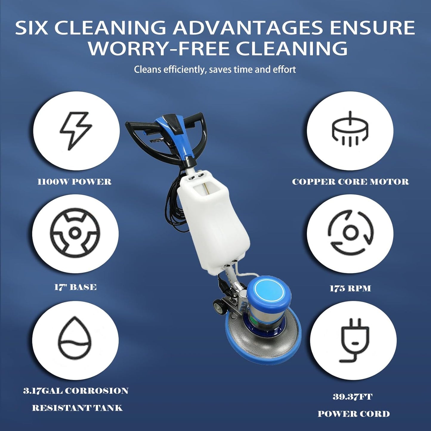 110V Floor Polisher Commercial Floor Scrubber Machine, Carpet Buffer Scrubber with 3.1gal Water