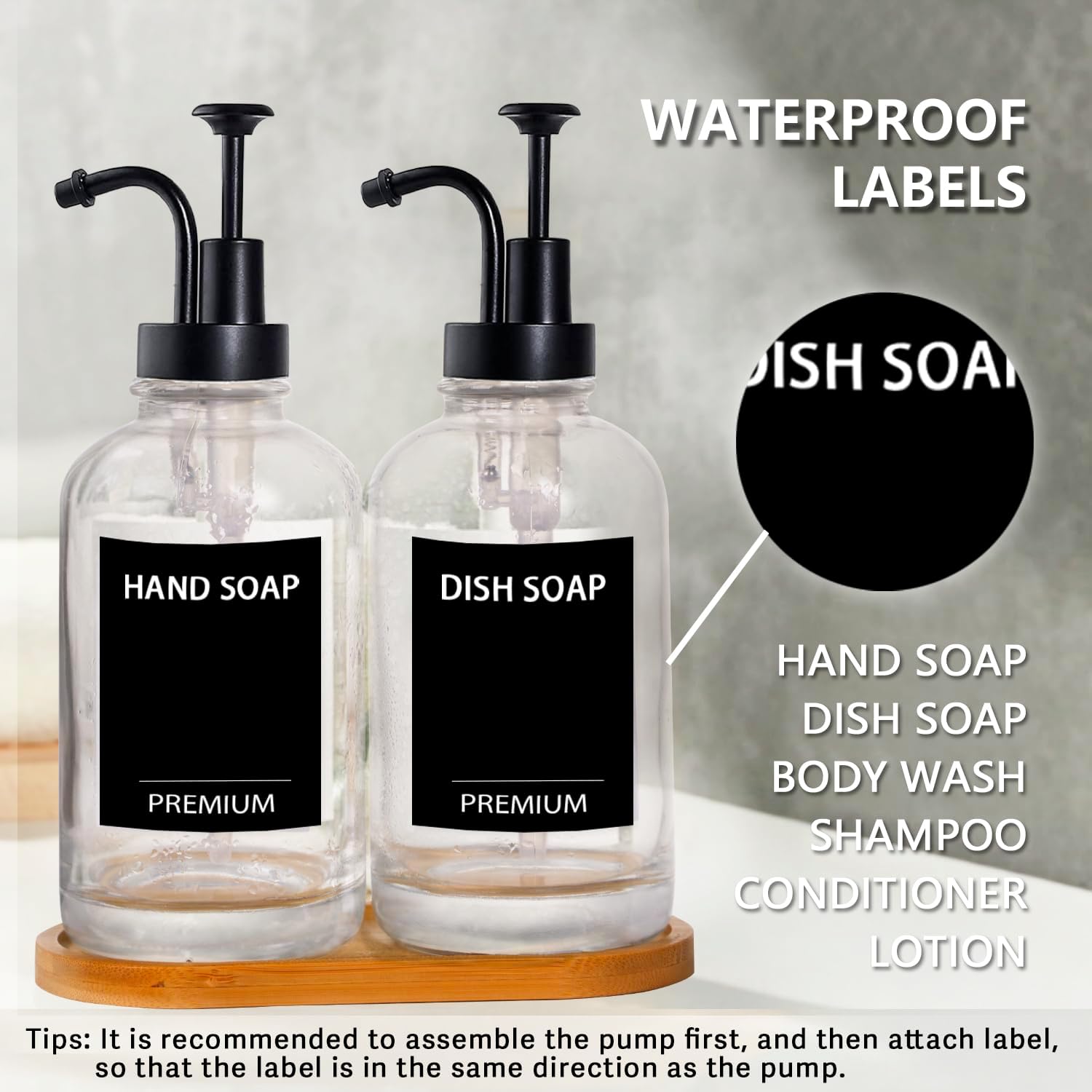 Dish Soap Dispenser for Kitchen, Hand Glass Soap Dispenser Set with Pump, Tray, Funnel for