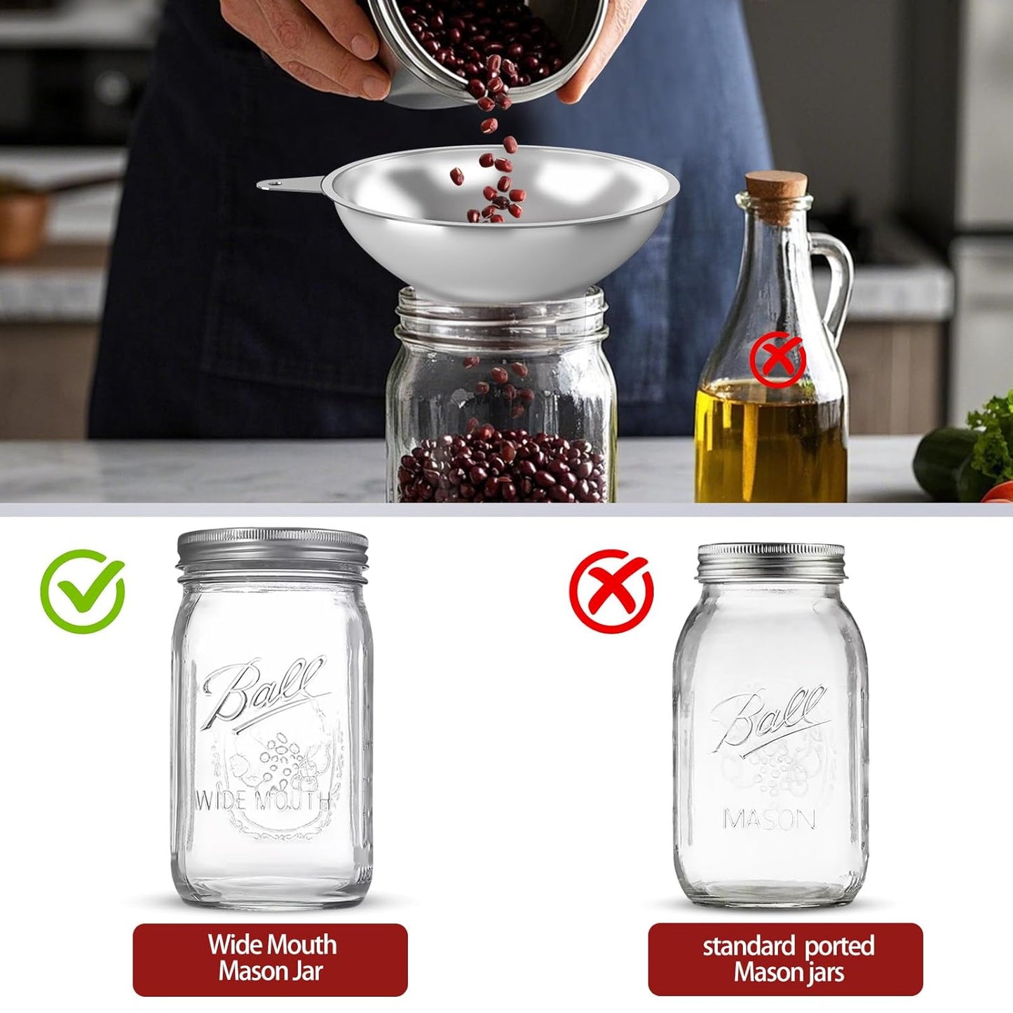 Canning Funnel with Strainer - Wide Mouth Stainless Steel Kitchen Funnel for Mason Jars