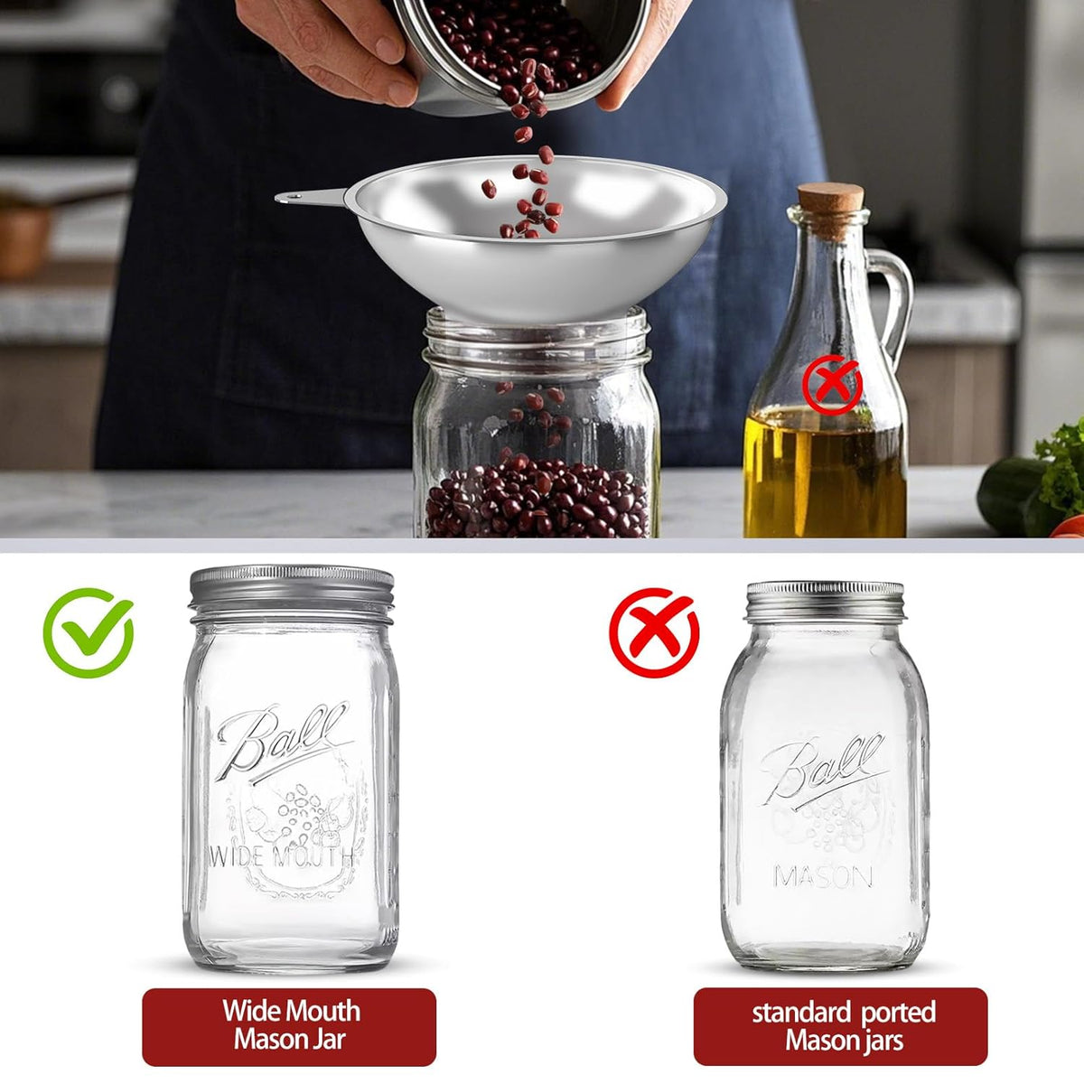 Canning Funnel with Strainer - Wide Mouth Stainless Steel Kitchen Funnel for Mason Jars