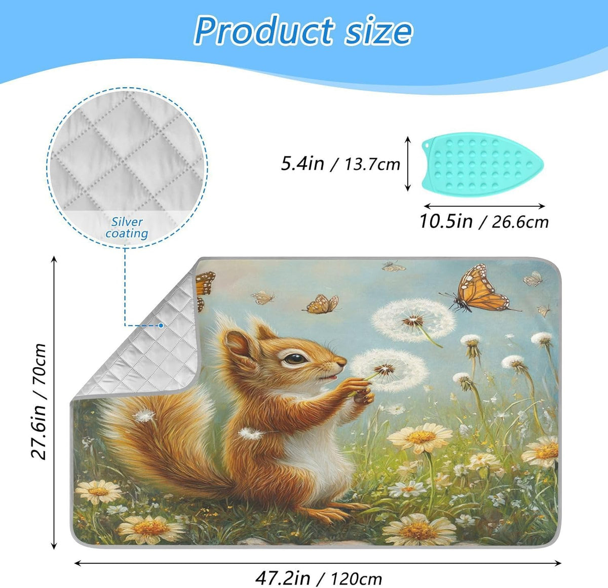 Butterfly Squirrel Dandelion Ironing Mat Thickened Ironing Blanket Travel Portable Double-Side