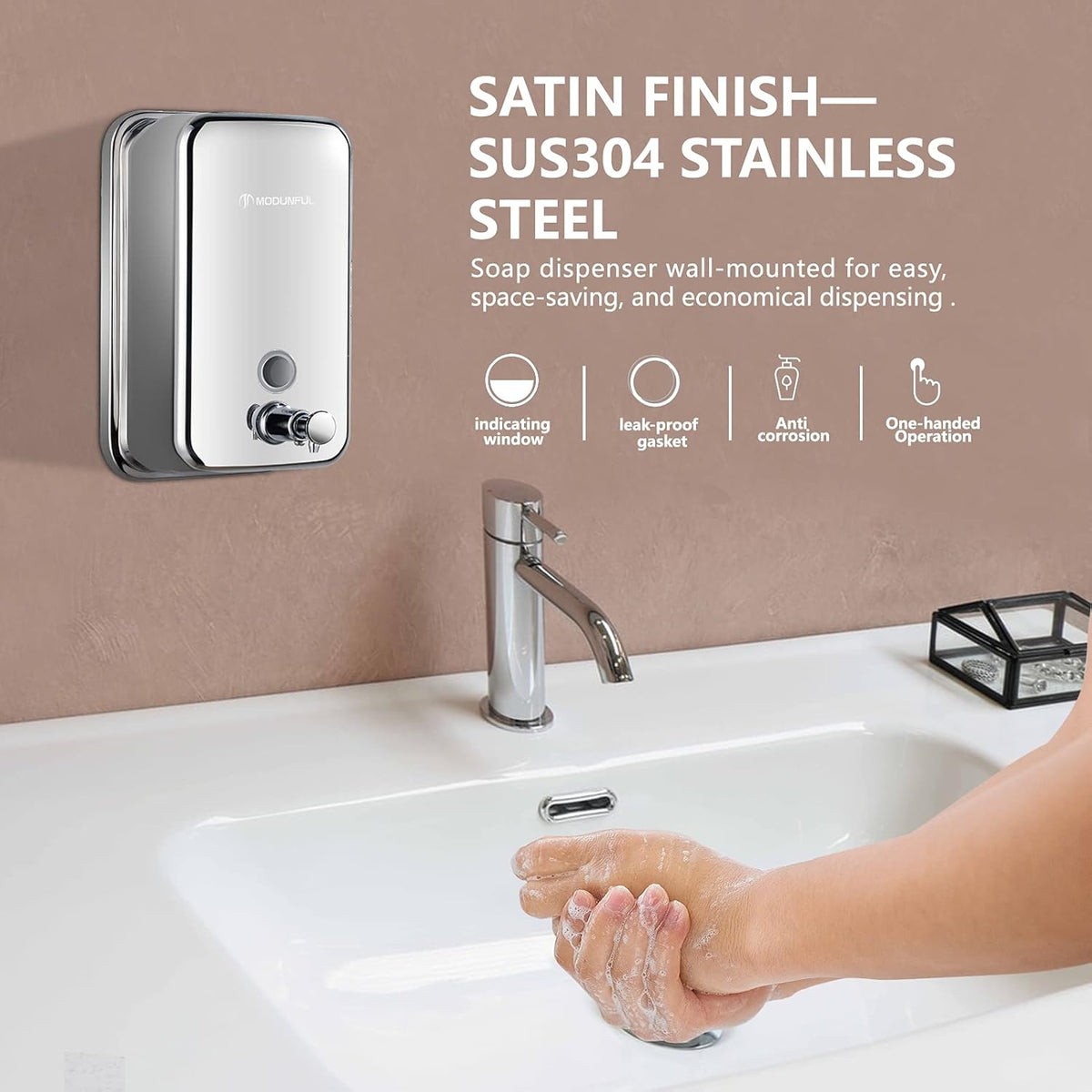 Stainless Steel Soap Dispenser for Home – 16.9oz Wall Mount, Anti-Leak Pump, Brushed Nickel Finish
