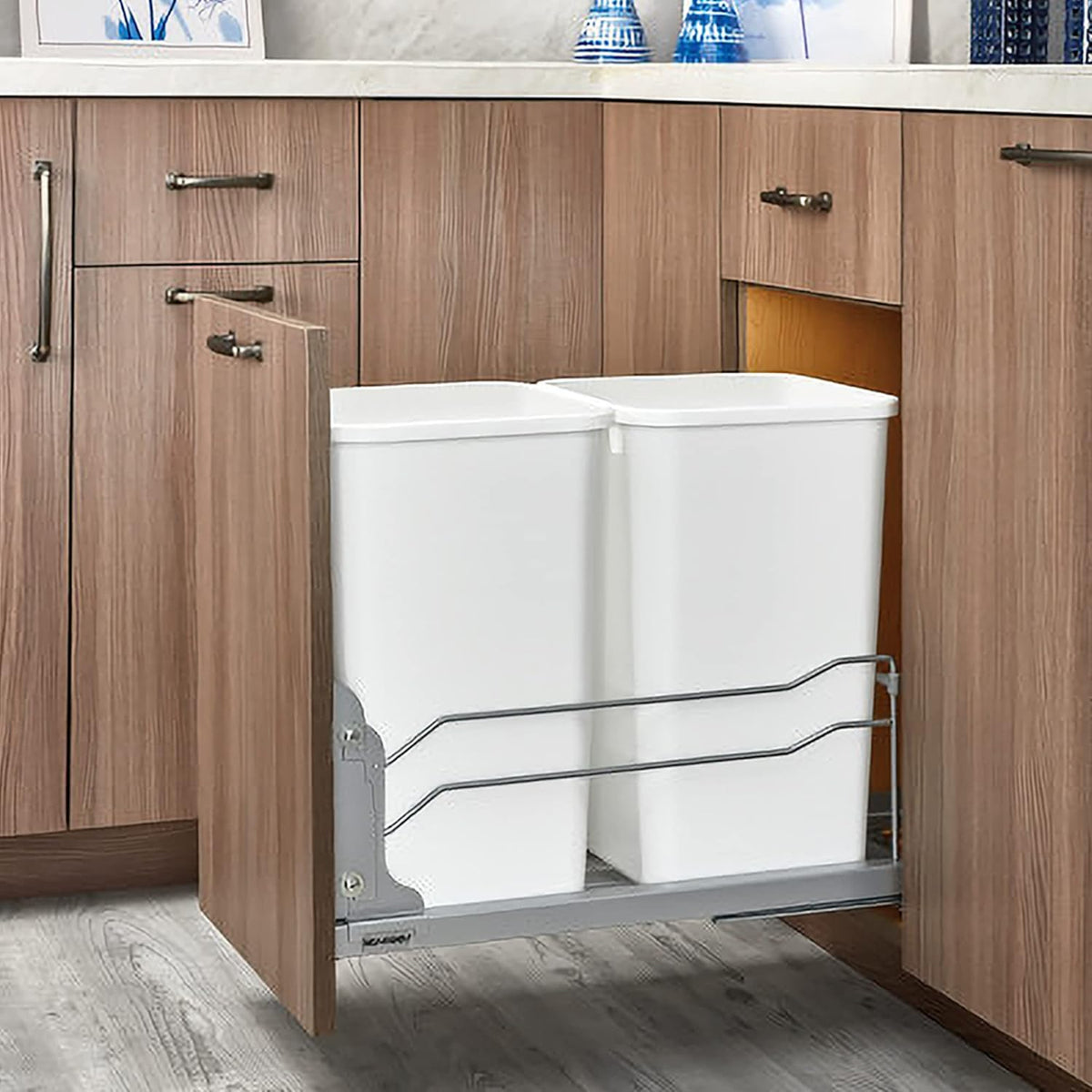 Rev-A-Shelf Double Pull-Out Trash Can for Under Kitchen Cabinets 27 Quart 12.5 Gallon with