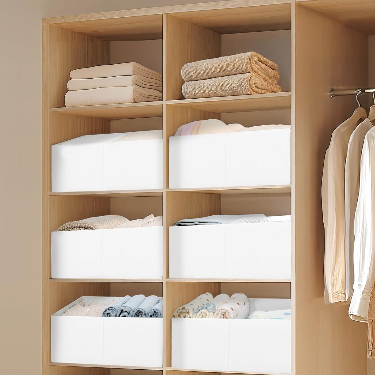 DIMJ Large Closet Shelf Organizer Bins 6 Packs with Handles and Divider, Fabric Trapezoid Storage