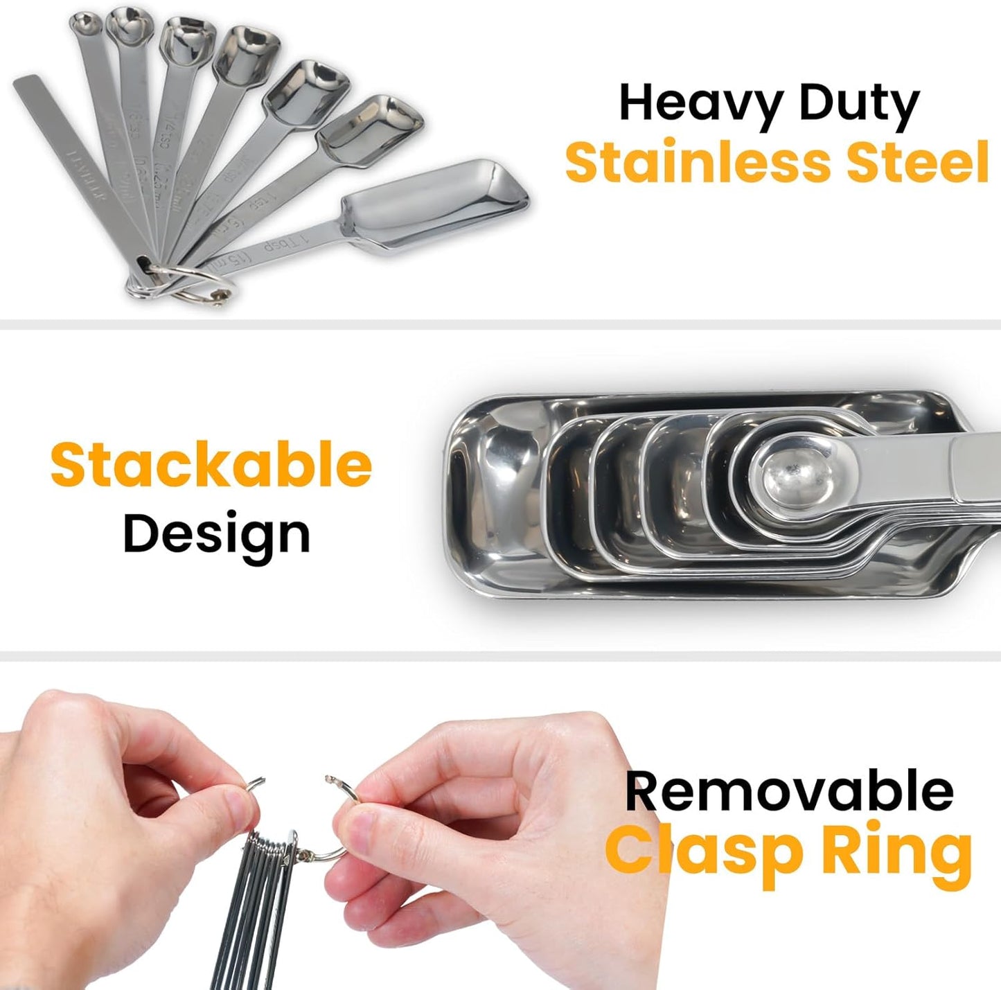 Stainless Steel Measuring Spoons Set of 13, Includes 7 Rectangular Measuring Spoons, 1 Leveler & 5
