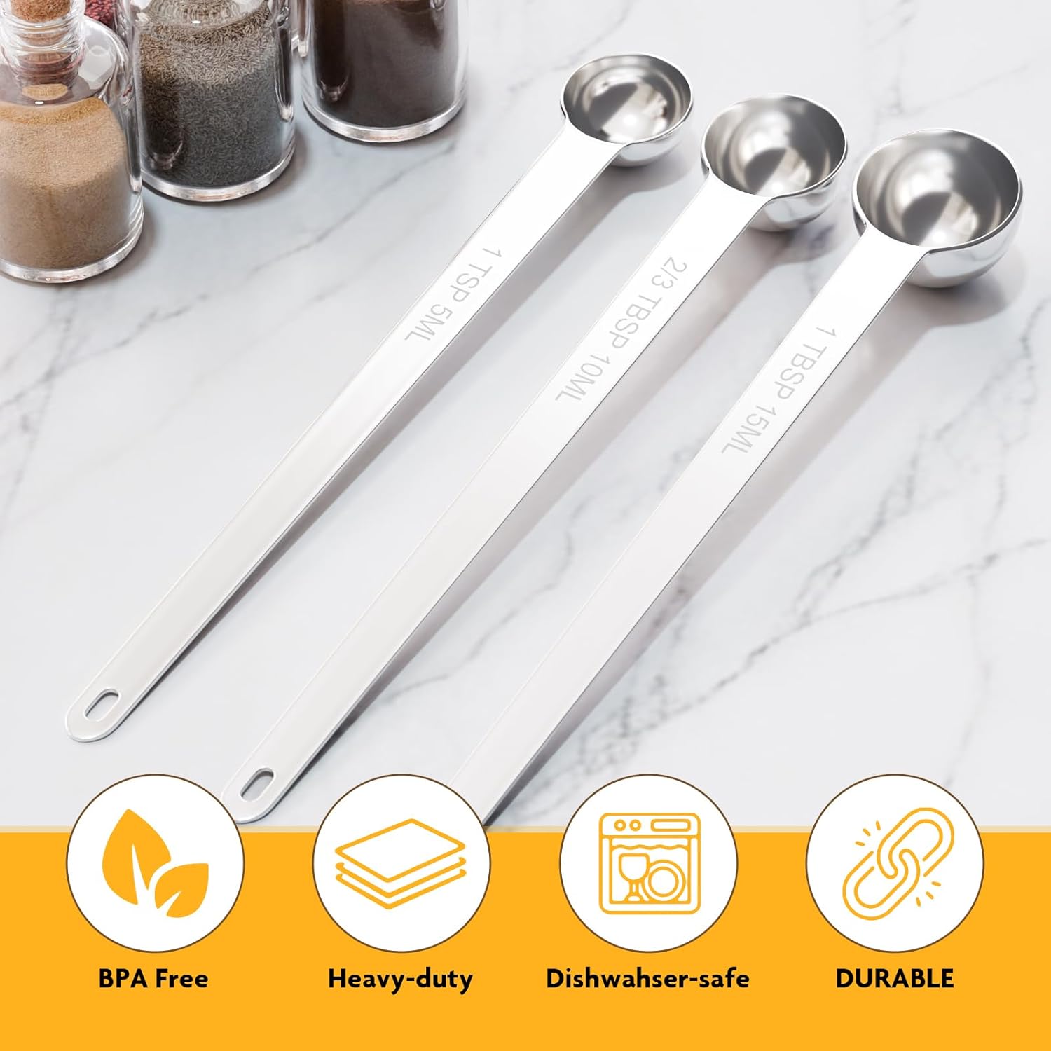 1PCS 1Tsp(1/3tbsp, 5ml) Extra Long Handle Measuring Spoon, Single Stainless Steel Individual