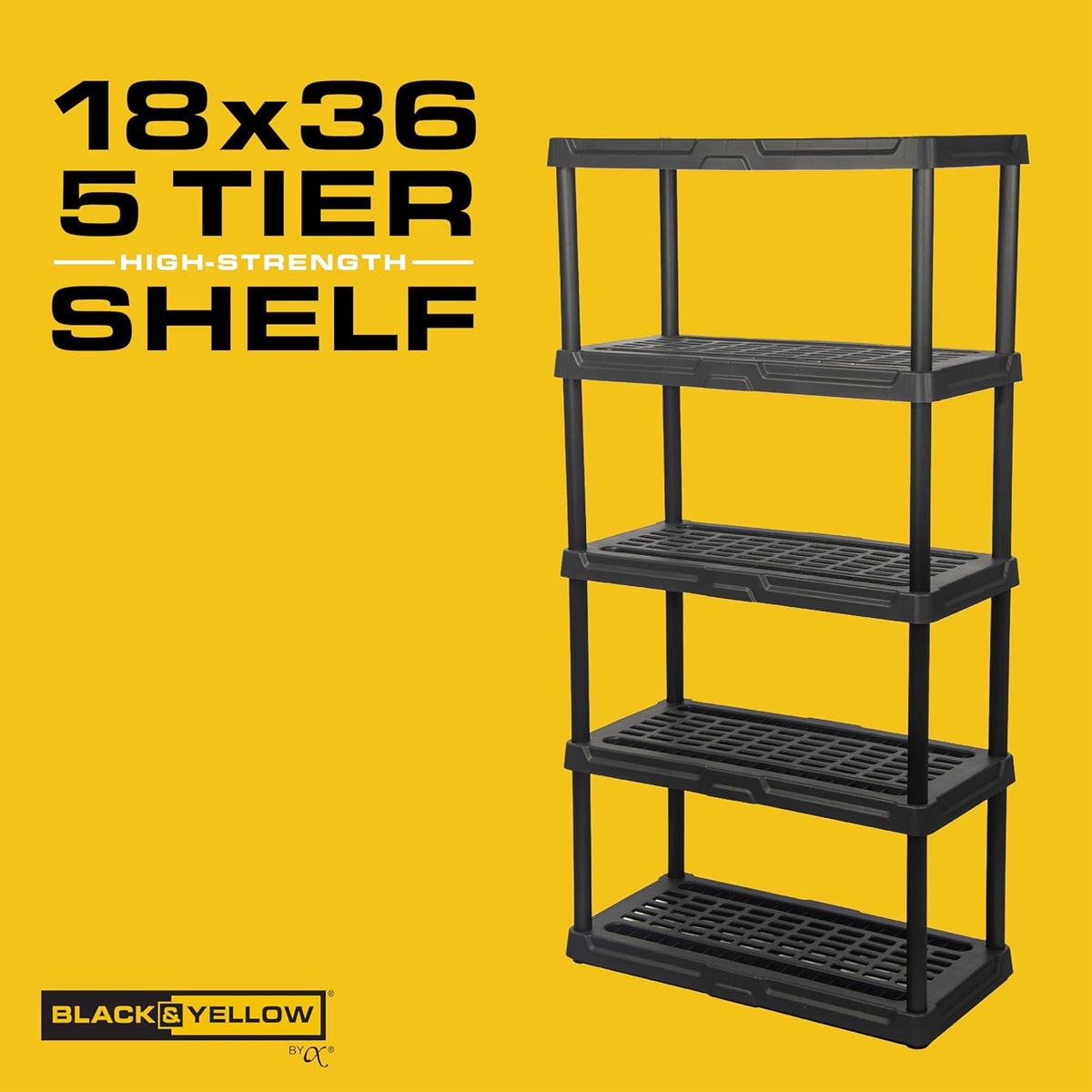 CX 5-Tier (72”H x 36”W x 18”D) Plastic Storage Shelving Unit (Black), Heavy Duty, 150lbs Per Shelf