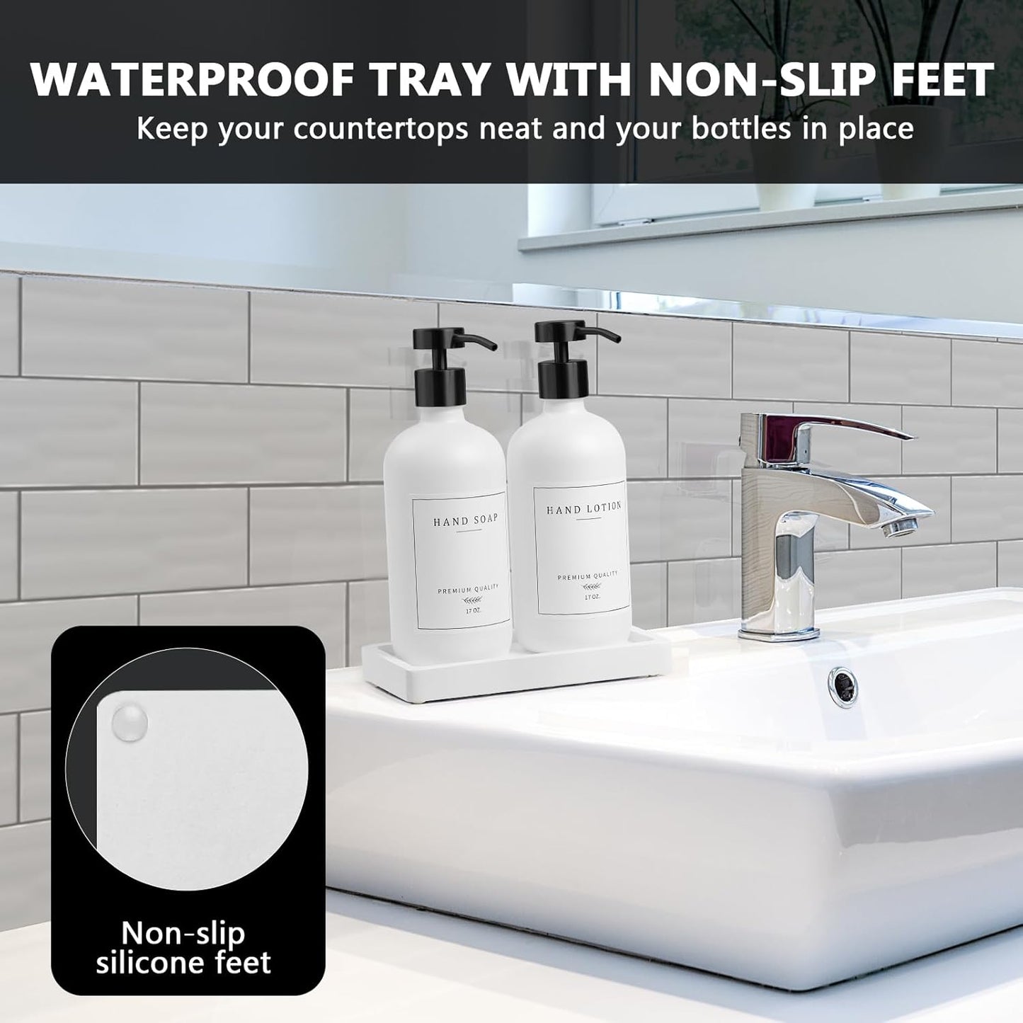 Kitchen Soap Dispenser - Hand and Dish Soap Dispenser Set, Bathroom Glass Soap and Lotion Dispenser
