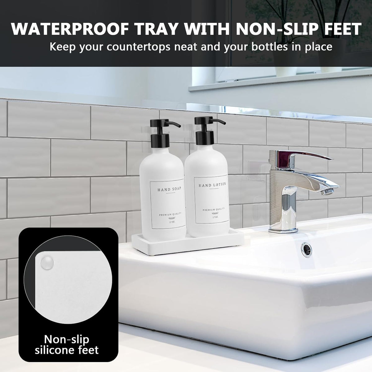 Kitchen Soap Dispenser - Hand and Dish Soap Dispenser Set, Bathroom Glass Soap and Lotion Dispenser