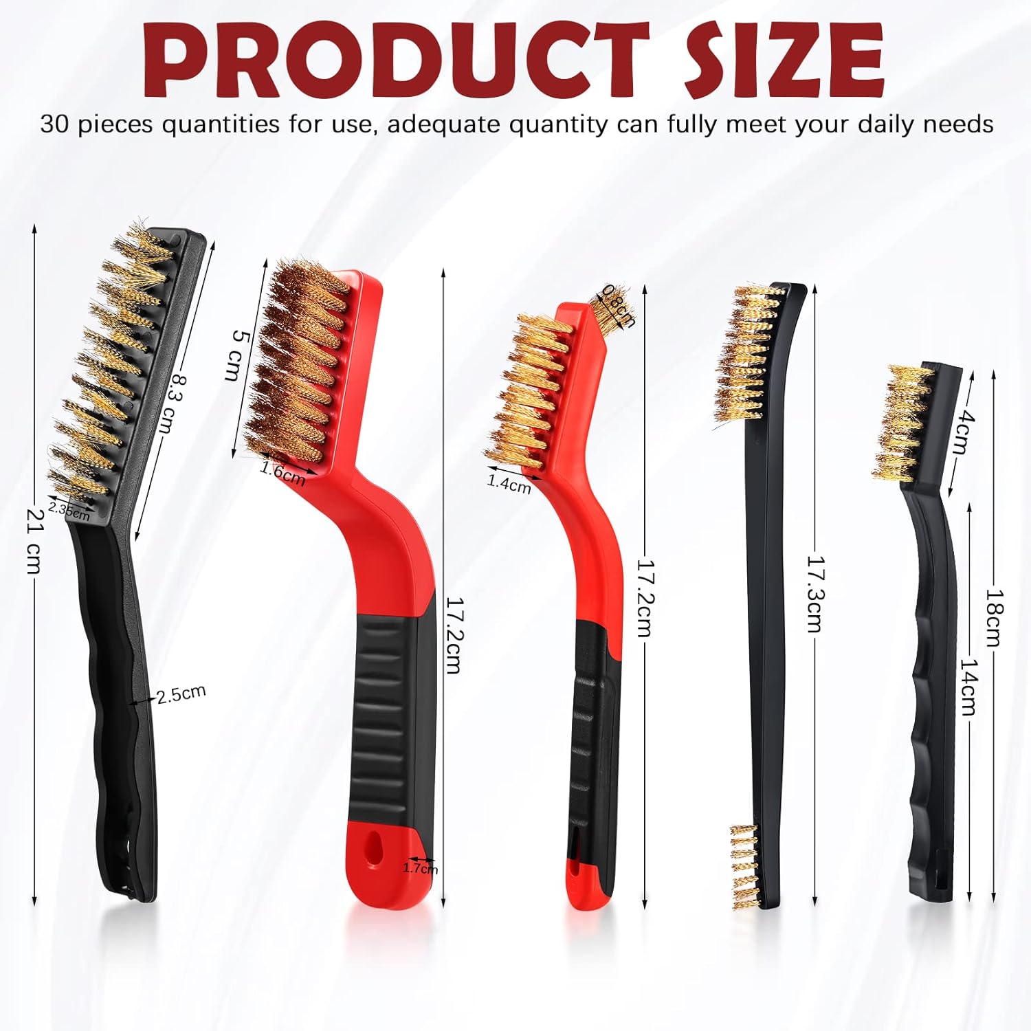 Sumind 30 Pcs Wire Cleaning Brush Set Nylon/ Stainless Steel/ Brass Metal Brush with Curved Handle