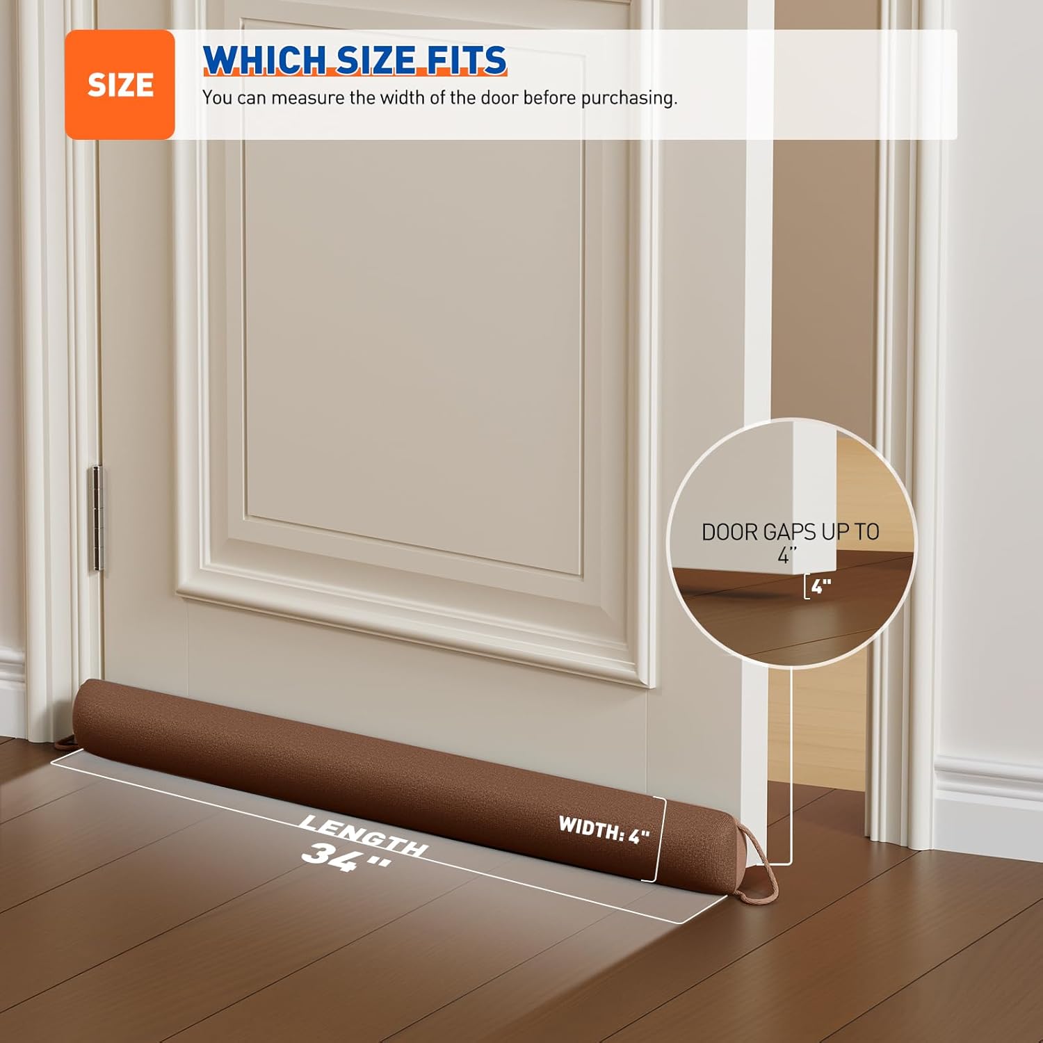 MAGZO Door Draft Stopper, 34 Inch Under Door Draft Blocker Noise Stopper, Weighted Wind Blocker