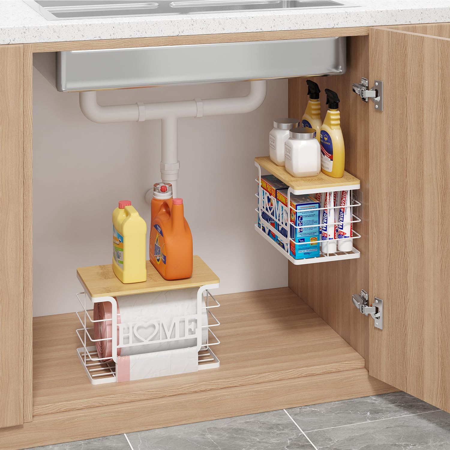Trash Bag Holder, Thipoten Trash Bags Dispenser with Bamboo Top, Suitable for Garbage Bags