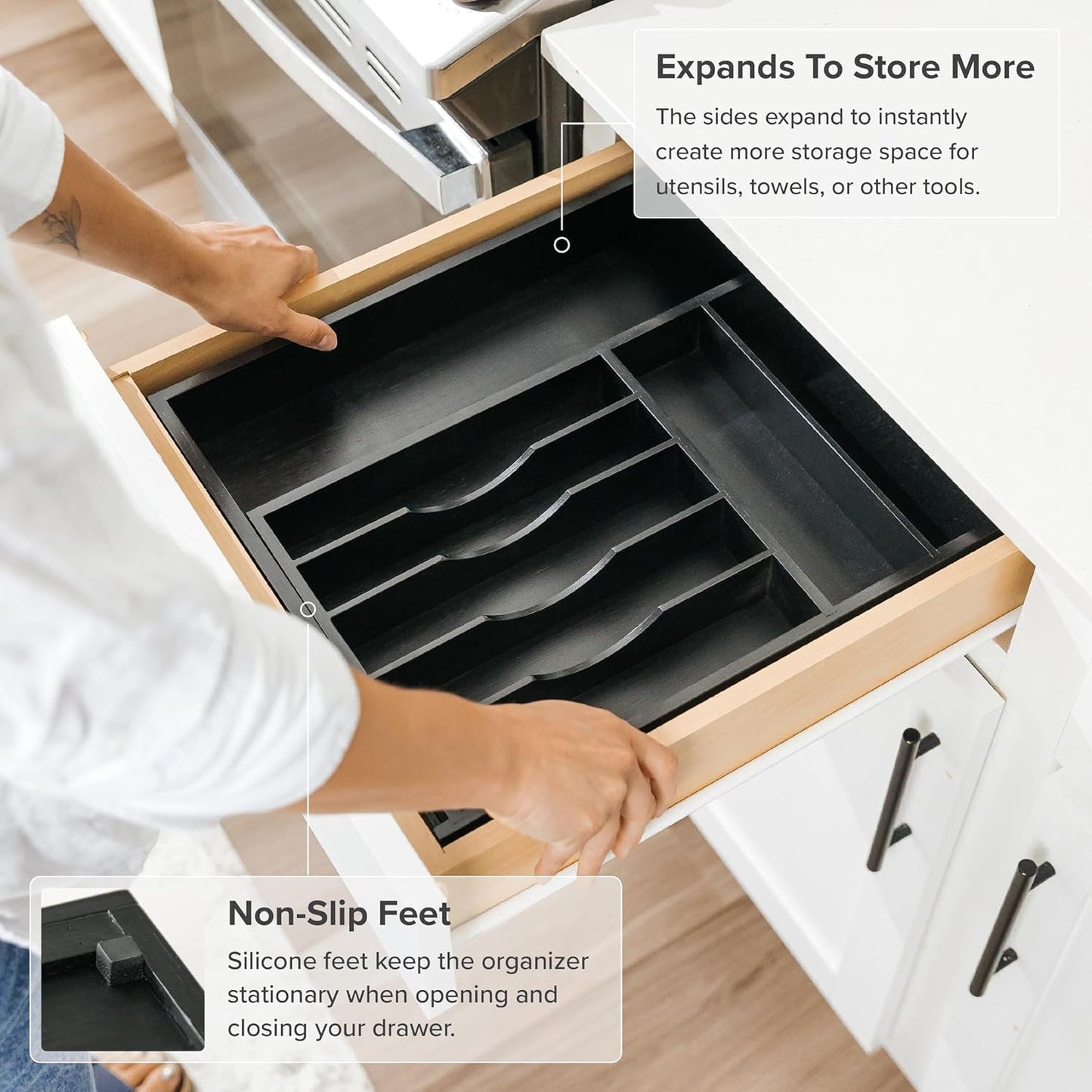 KitchenEdge Premium Silverware, Flatware and Utensil Organizer for Kitchen Drawers, Food-Safe