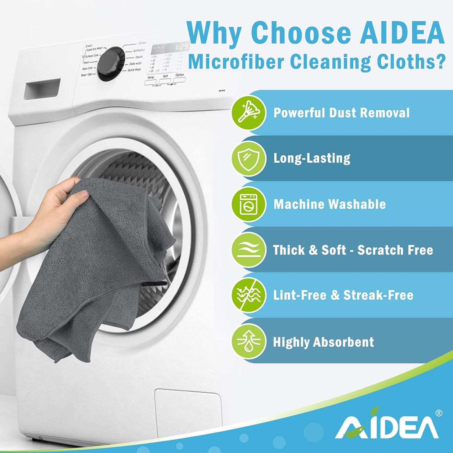 AIDEA Microfiber Cleaning Cloth Grey 50PK, Microfiber Towels for Cars, Premium Car Cloths, Dusting