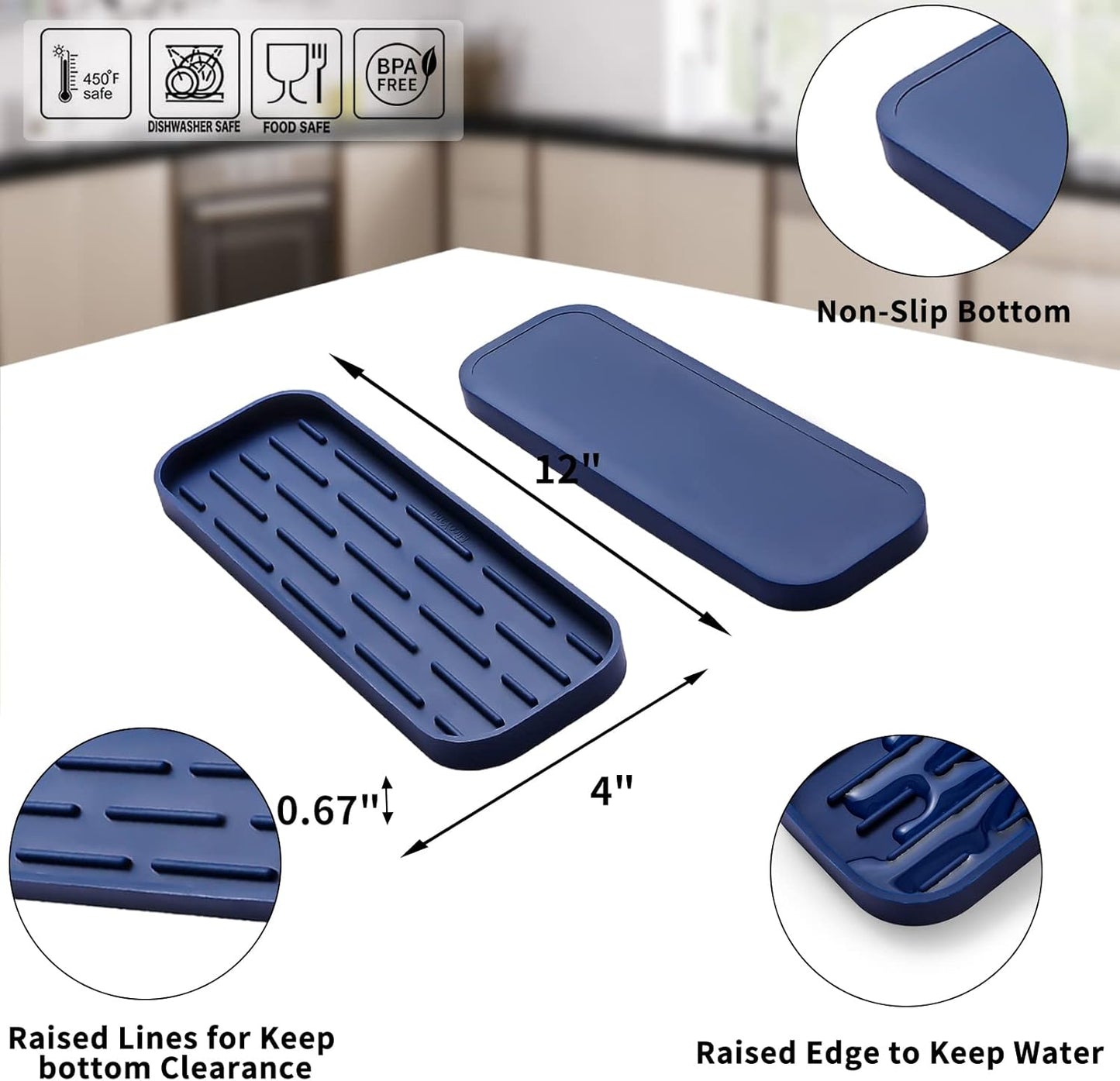 Silicone Kitchen Sink Organizer Tray for Multiple Usage,Eco-Friendly Sponges Holder for Kitchen