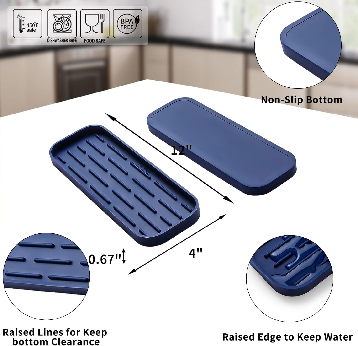 Silicone Kitchen Sink Organizer Tray for Multiple Usage,Eco-Friendly Sponges Holder for Kitchen