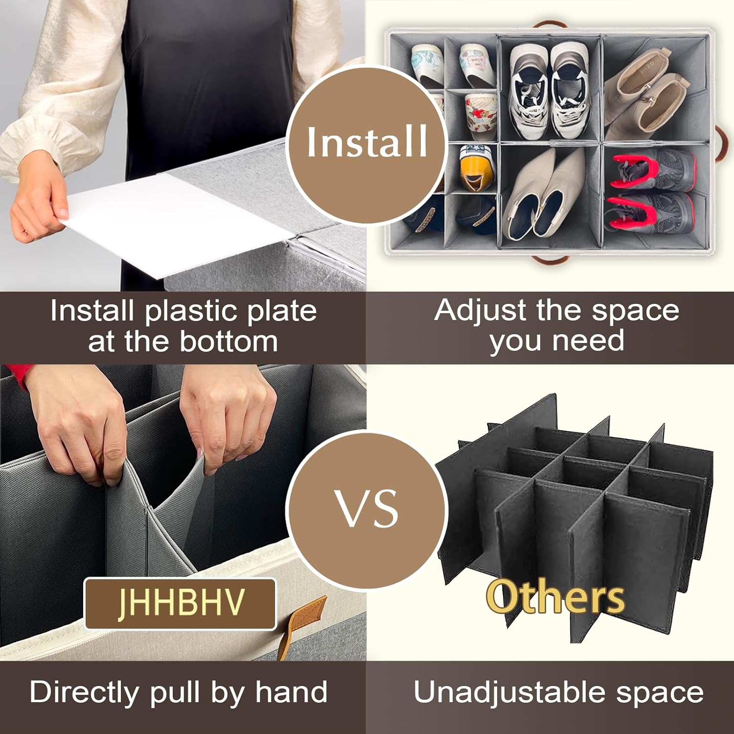 1 Pack Shoe Organizer for Closet, Adjustable Shoe Box Storage Containers, Large Foldable Shoe Bins