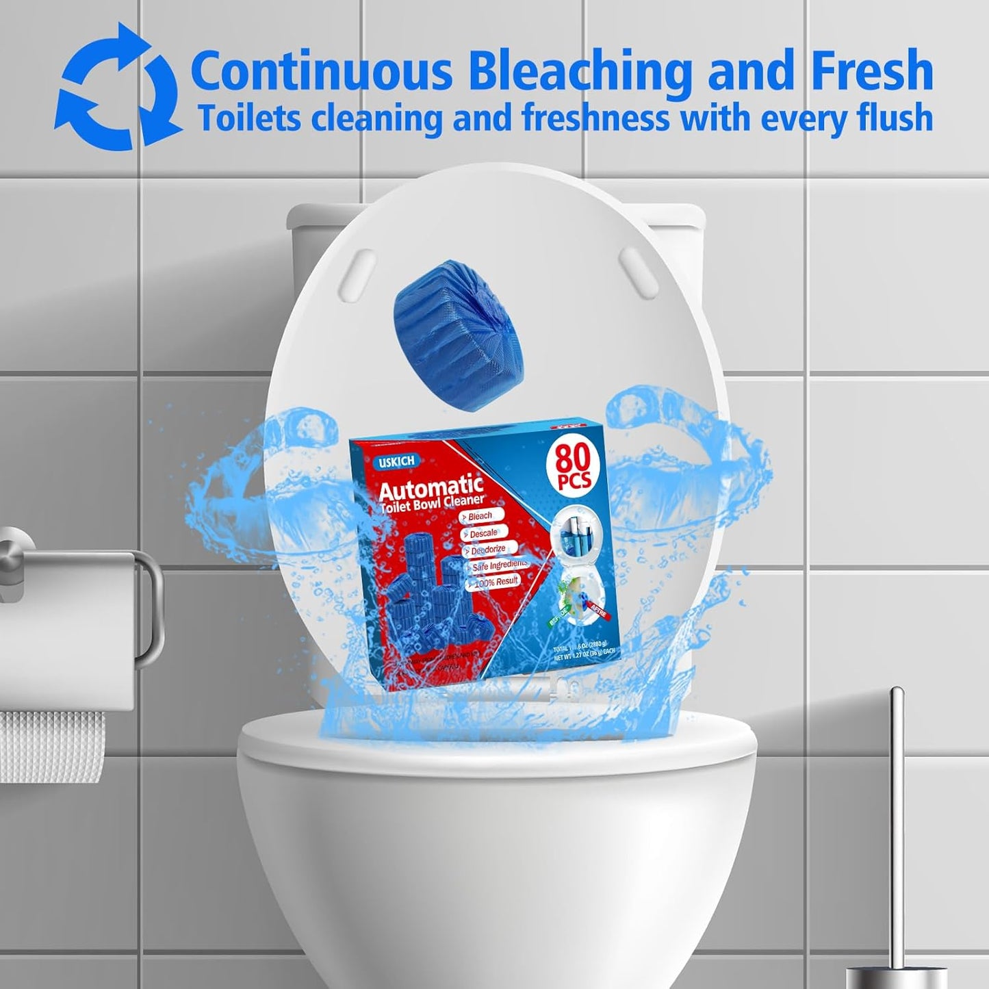 USKICH 80 Pack Toilet Bowl Cleaner Tablets,Blue Automatic Toilet Tank Cleaners, Long-Lasting