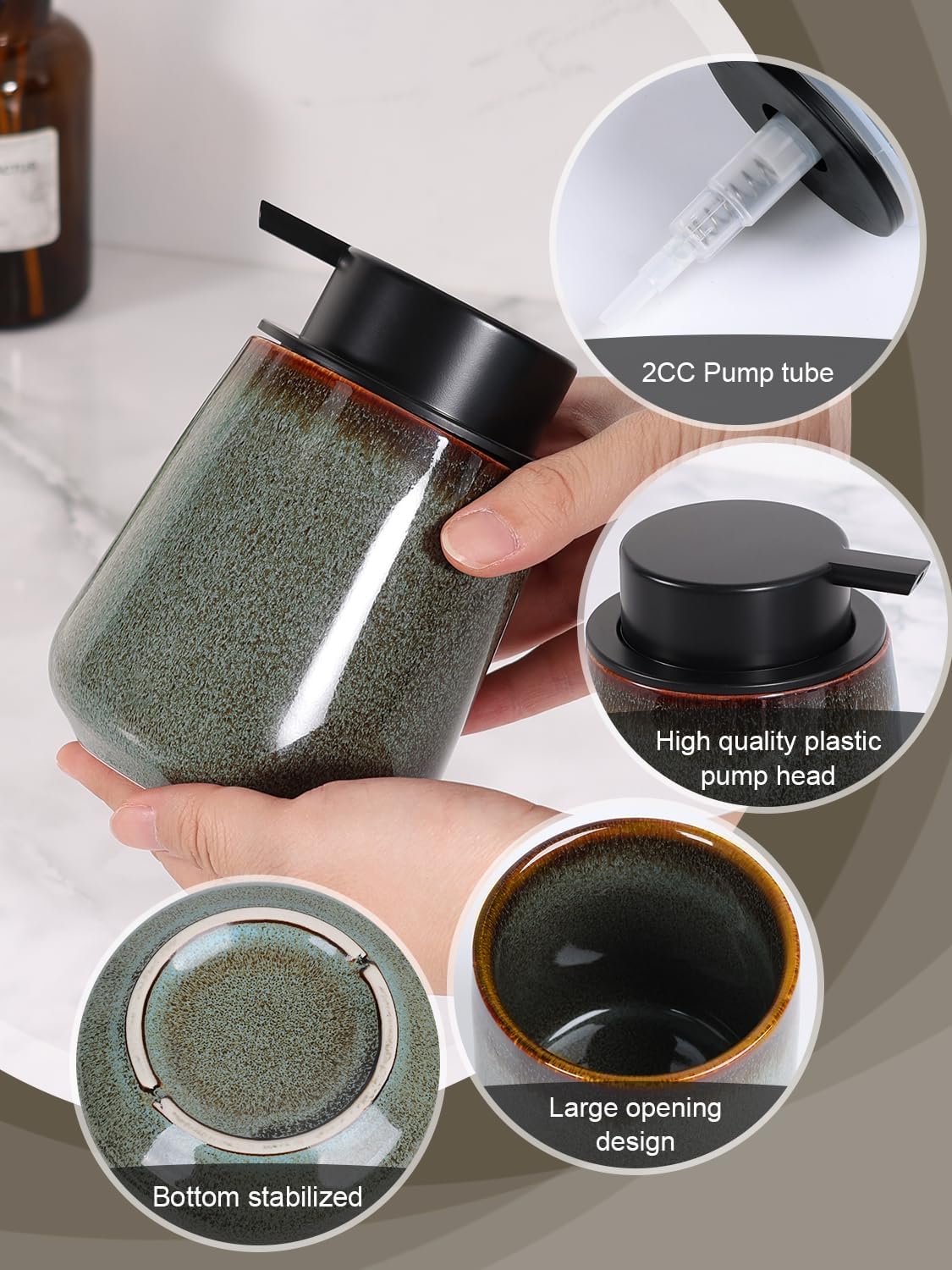INGOFIN Ceramic Lotion Dispenser - 12 oz Refillable Hand Soap Dispenser Bathroom, Modern Liquid